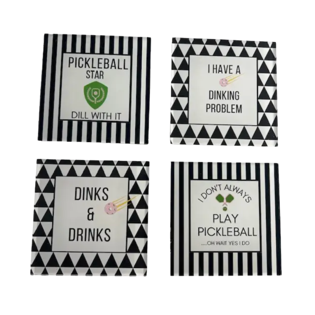 MAVEN HOME Acrylic Drink Coaster Holder With Pickleball Themed Coasters