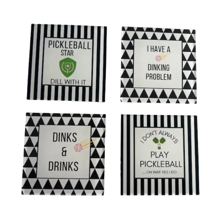 MAVEN HOME Acrylic Drink Coaster Holder With Pickleball Themed Coasters
