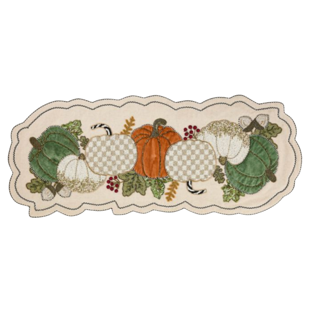 MACKENZIE CHILDS Mocha Check Pumpkin Beaded Table Runner Default Title