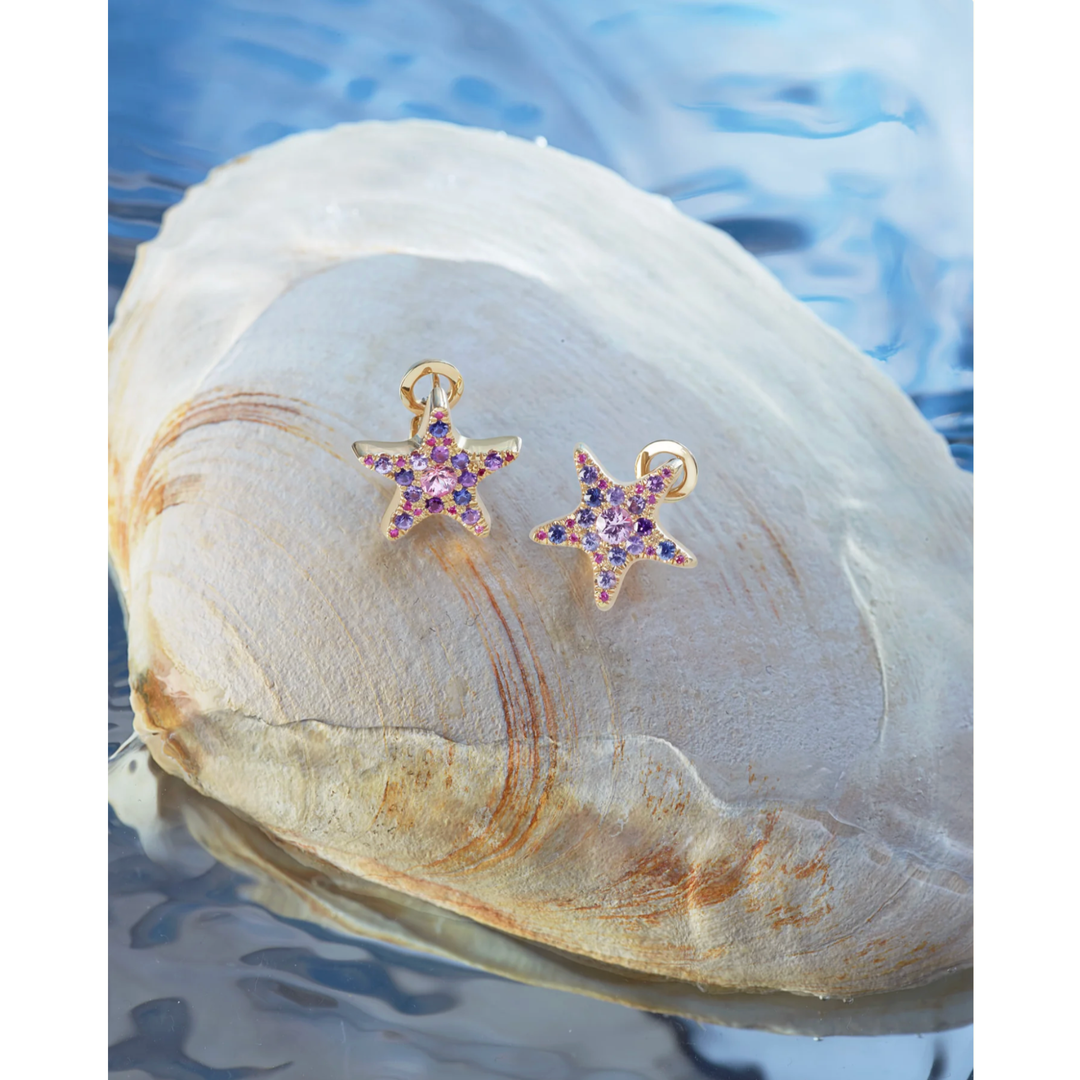 MELUZZA 18K Yellow Gold Starfish Earring With Pink And Purple Sapphire