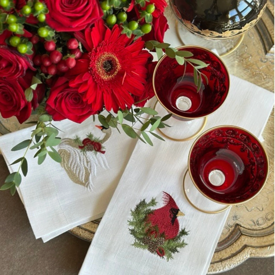 ARTE ITALICA Christmas Cardinal Linen Towel