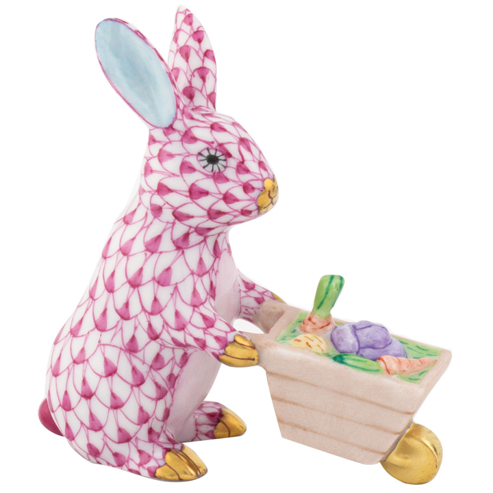 HEREND Wheelbarrow Bunny RASPBERRY