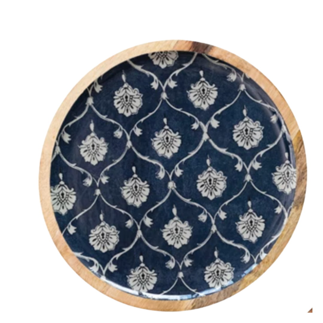 CREATIVE CO-OP Enameled Large Floral Mango Wood Tray Default Title