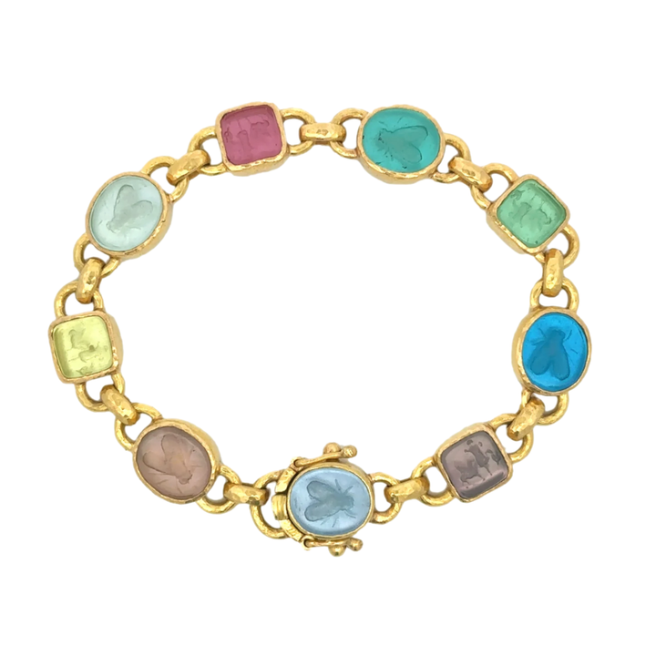 ELIZABETH LOCKE Pastel Venetian Glass Set In Yellow Gold Intalog Bracelet