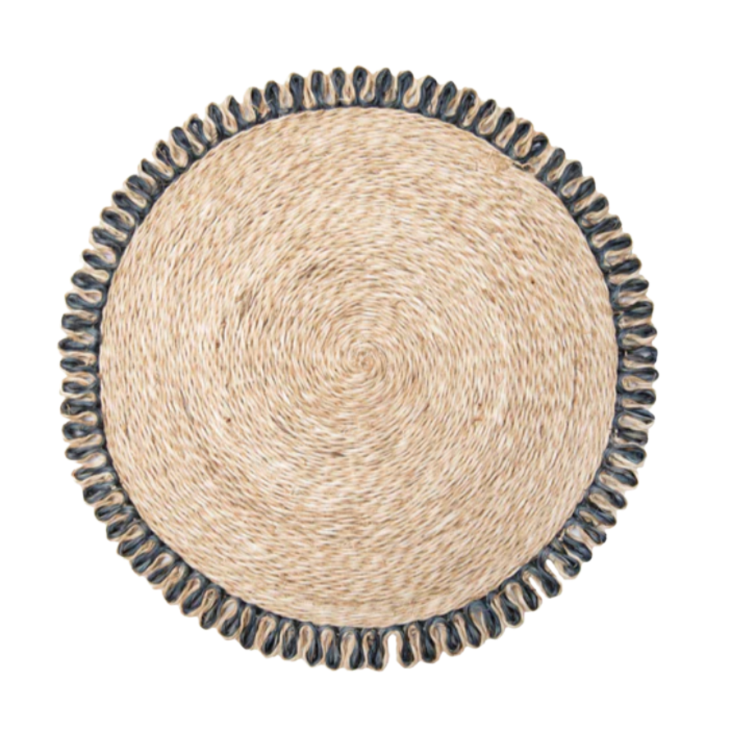 COULEUR NATURE Loopy Navy And Natural Abaca Round Placemat Default Title