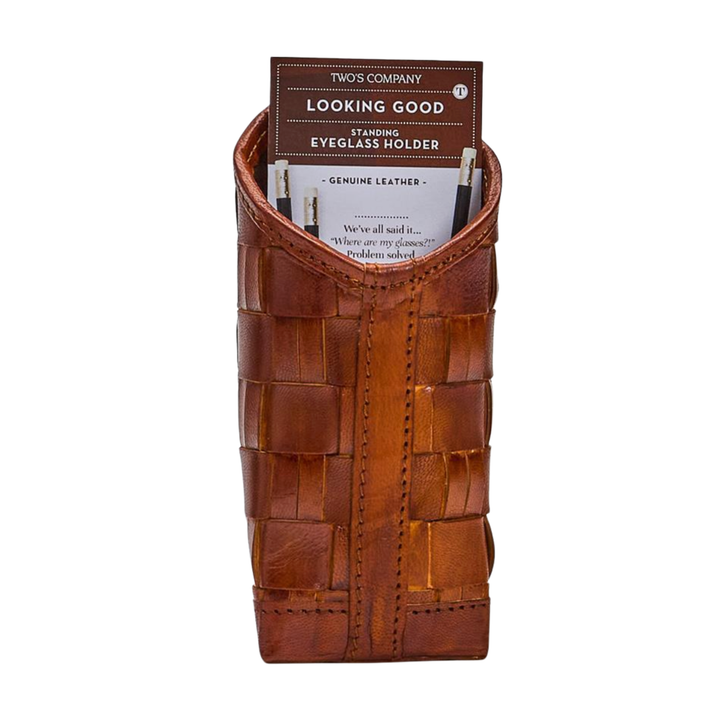 TWO'S COMPANY Chestnut Woven Leather Eyeglass Holder Individually Sold