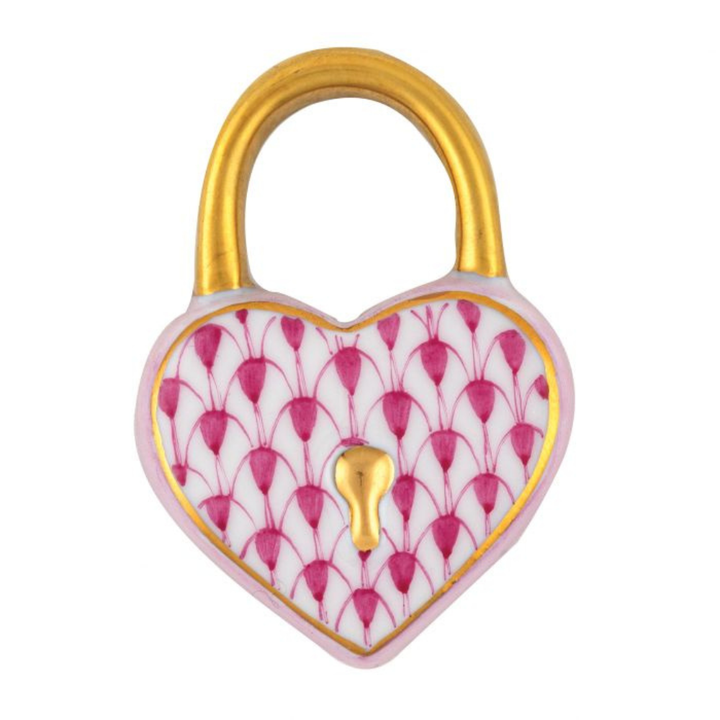 HEREND HEART LOCK RASPBERRY