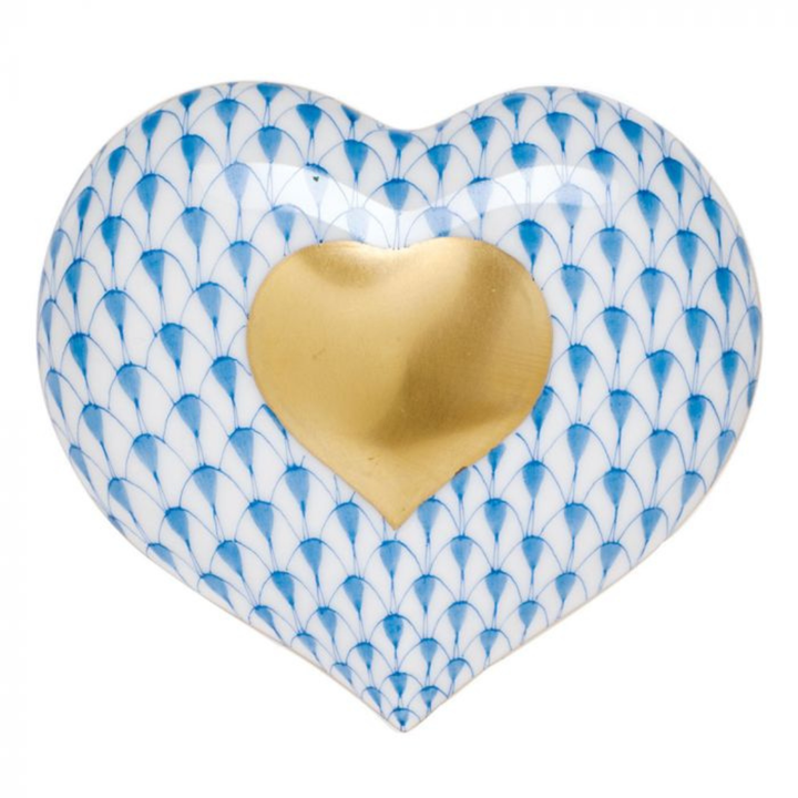 HEREND HEART OF GOLD BLUE