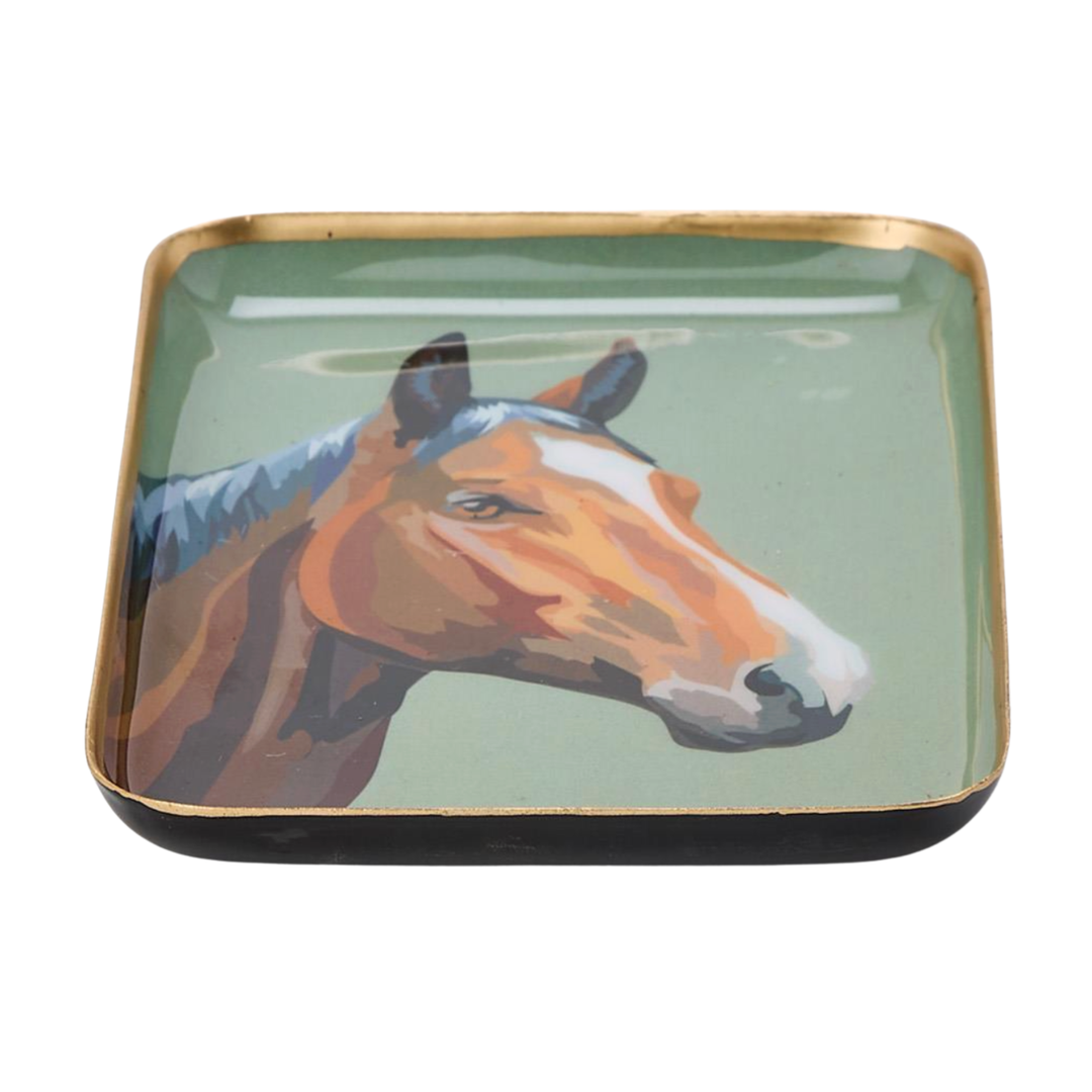 TWO'S COMPANY Horse Latitudes Green Metal Trinket Tray Default Title