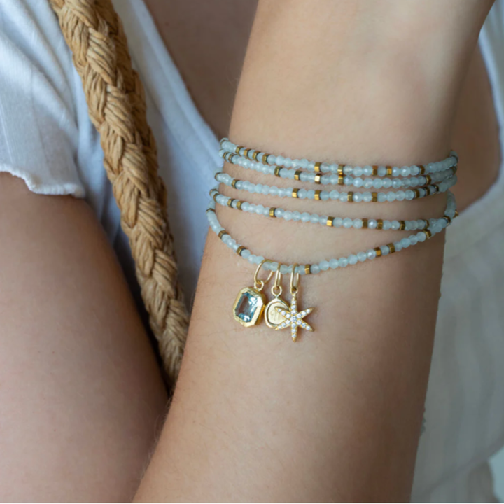 ANNE SPORTUN 18K Yellow Gold Hex Bead Aquamarine Confetti Braclet Or Necklace