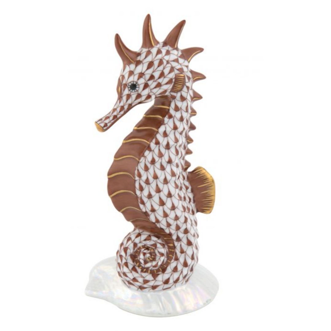 HEREND Seahorse On Scallop Shell CHOCOLATE
