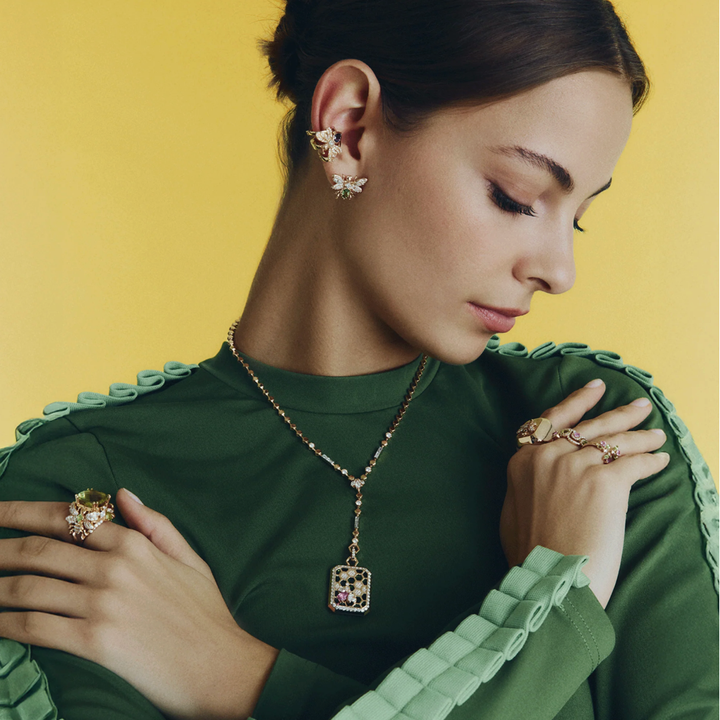 BEE GODDESS Queen Bee Bon Bon 14K Rose Gold Diamond Peridot Earrings