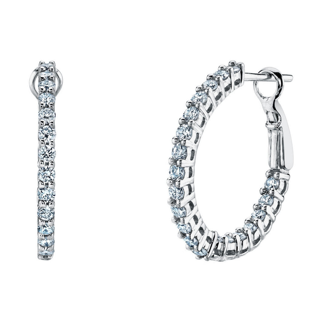 JOSHUA J Belle Shops 18K White Gold Small Double Basket Shared Prong Earrings With Diamonds Default Title