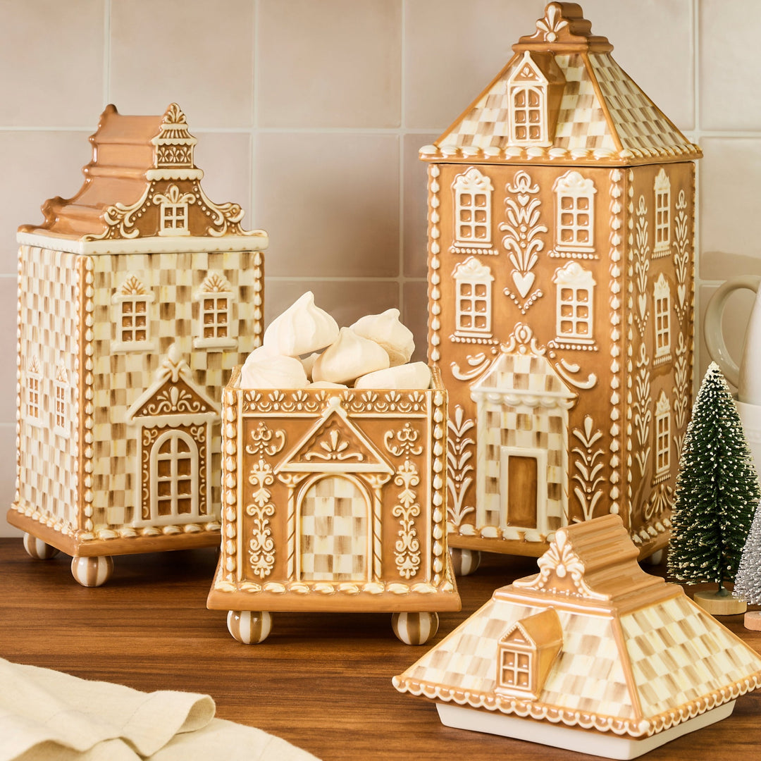 MACKENZIE CHILDS MacKenzie-Childs Mocha Check Gingerbread Canister, Small