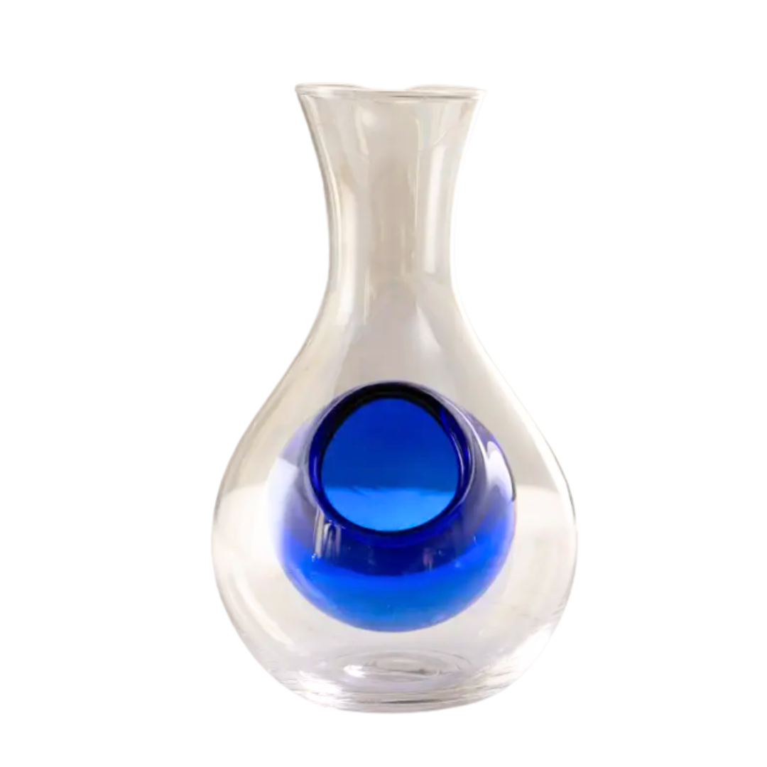 Blue Glass Sake Bottle With Ice Pocket