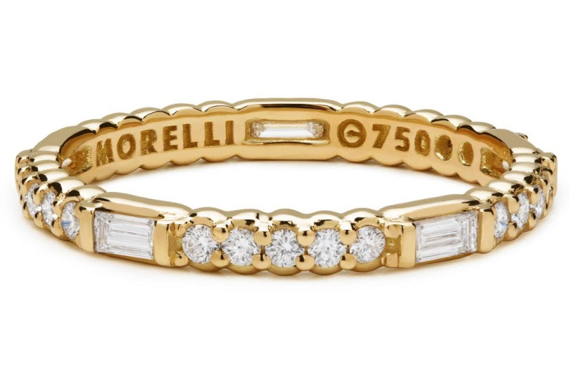 PAUL MORELLI YELLOW GOLD PINPOINT BAGUETTE BAND WITH DIAMONDS