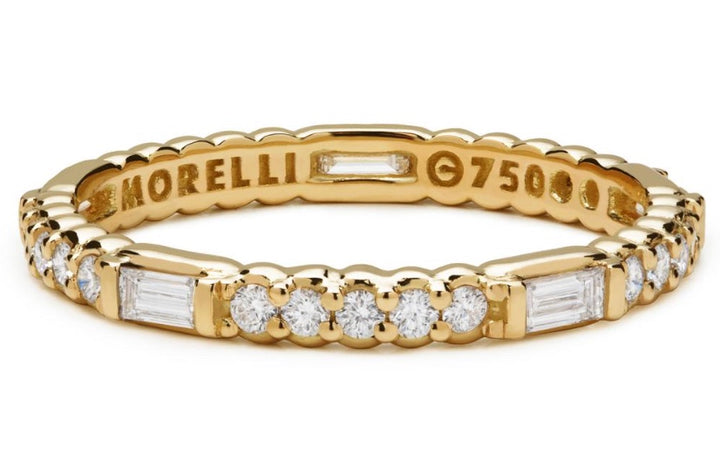 PAUL MORELLI YELLOW GOLD PINPOINT BAGUETTE BAND WITH DIAMONDS