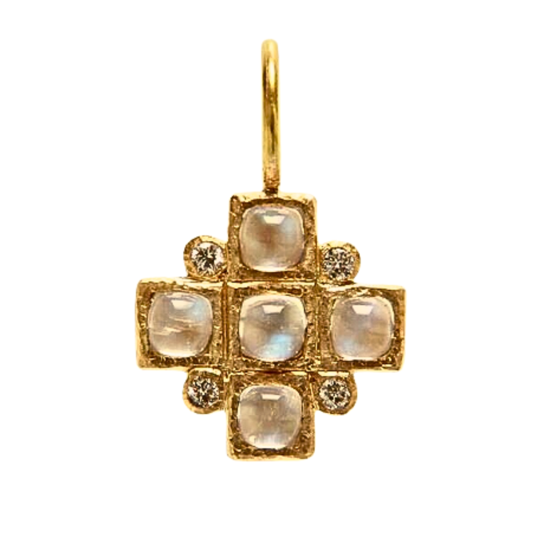 Moonstone And Diamond 19K Yellow Gold