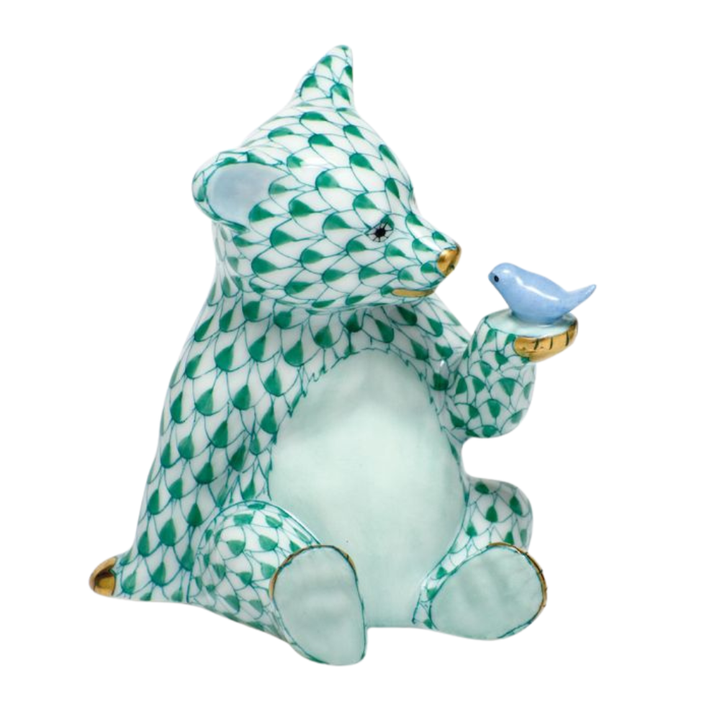 HEREND Bear With Bird GREEN