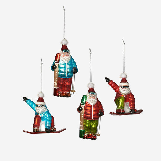 180 DEGREES Santa Skier Glass Ornament