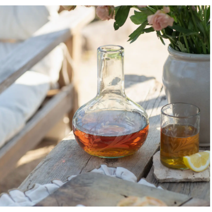 VILLA LUA HOME Handblown Glass Etched Carafe Set