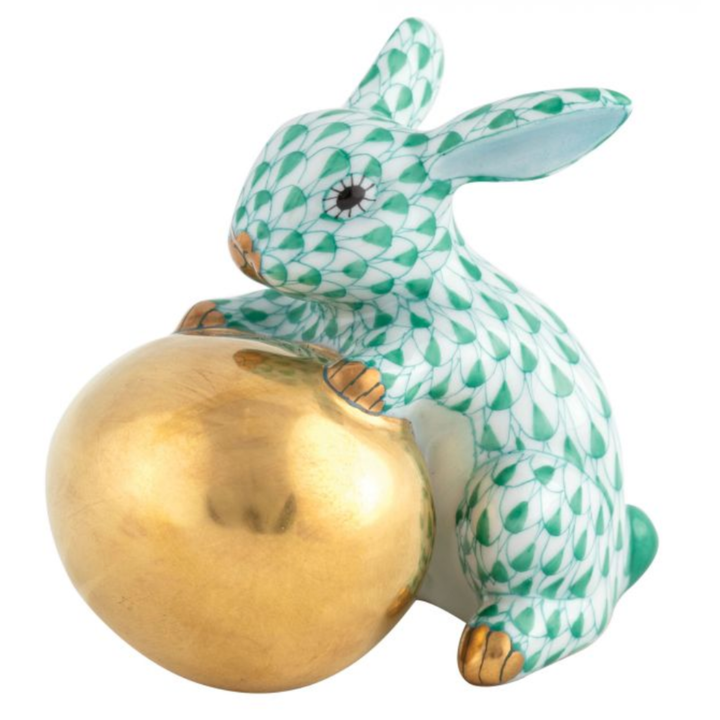 HEREND Bunny With Egg GREEN