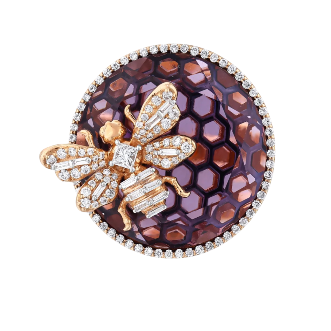 BEE GODDESS Queen Bee 14K Rose Gold Bon Bon Amethyst And Diamond Ring