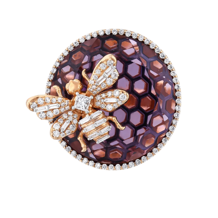 BEE GODDESS Queen Bee 14K Rose Gold Bon Bon Amethyst And Diamond Ring