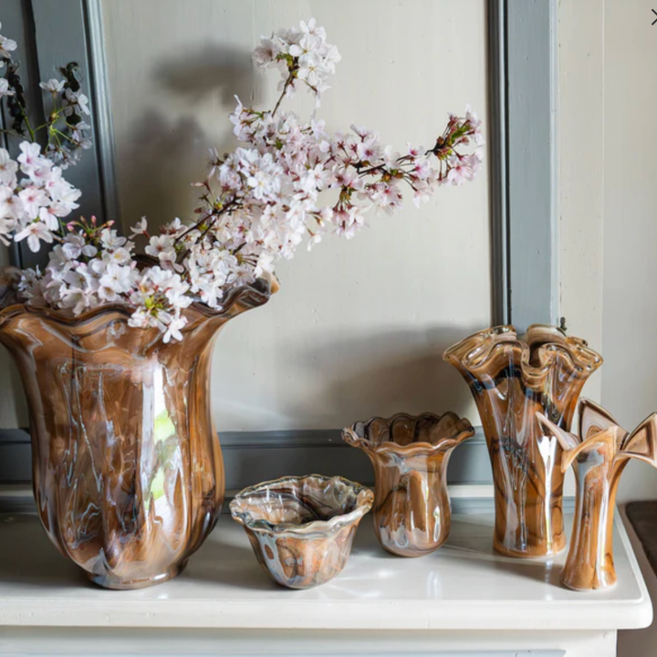 VIETRI Onda Glass Tortoiseshell Small Tulip Vase