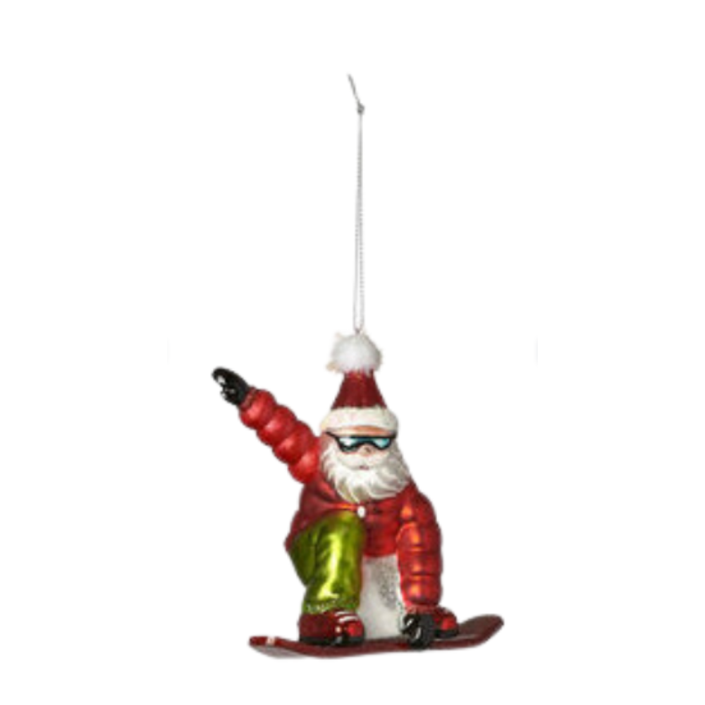 180 DEGREES Santa Skier Glass Ornament