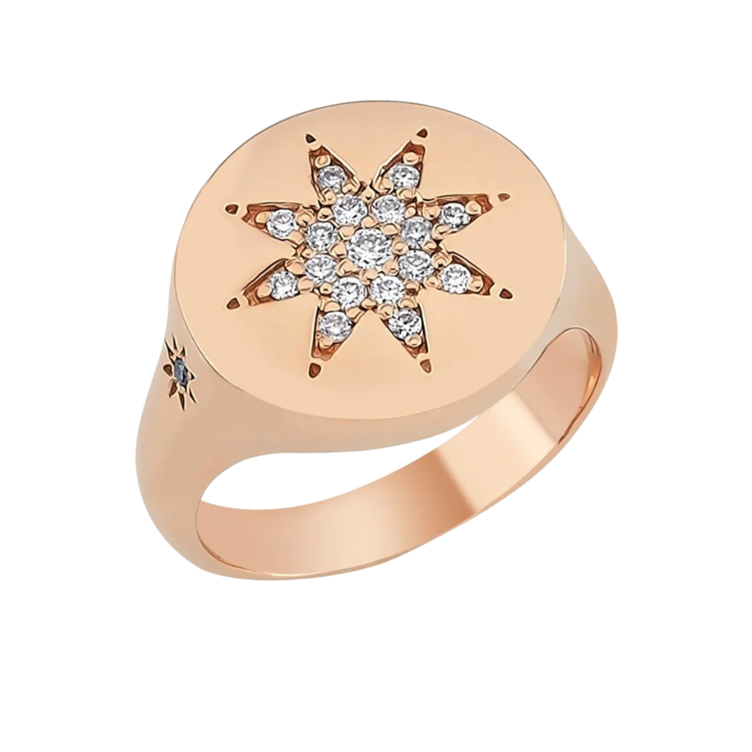 BEE GODDESS Venus Star 14K Rose Gold Diamond Pinky Ring