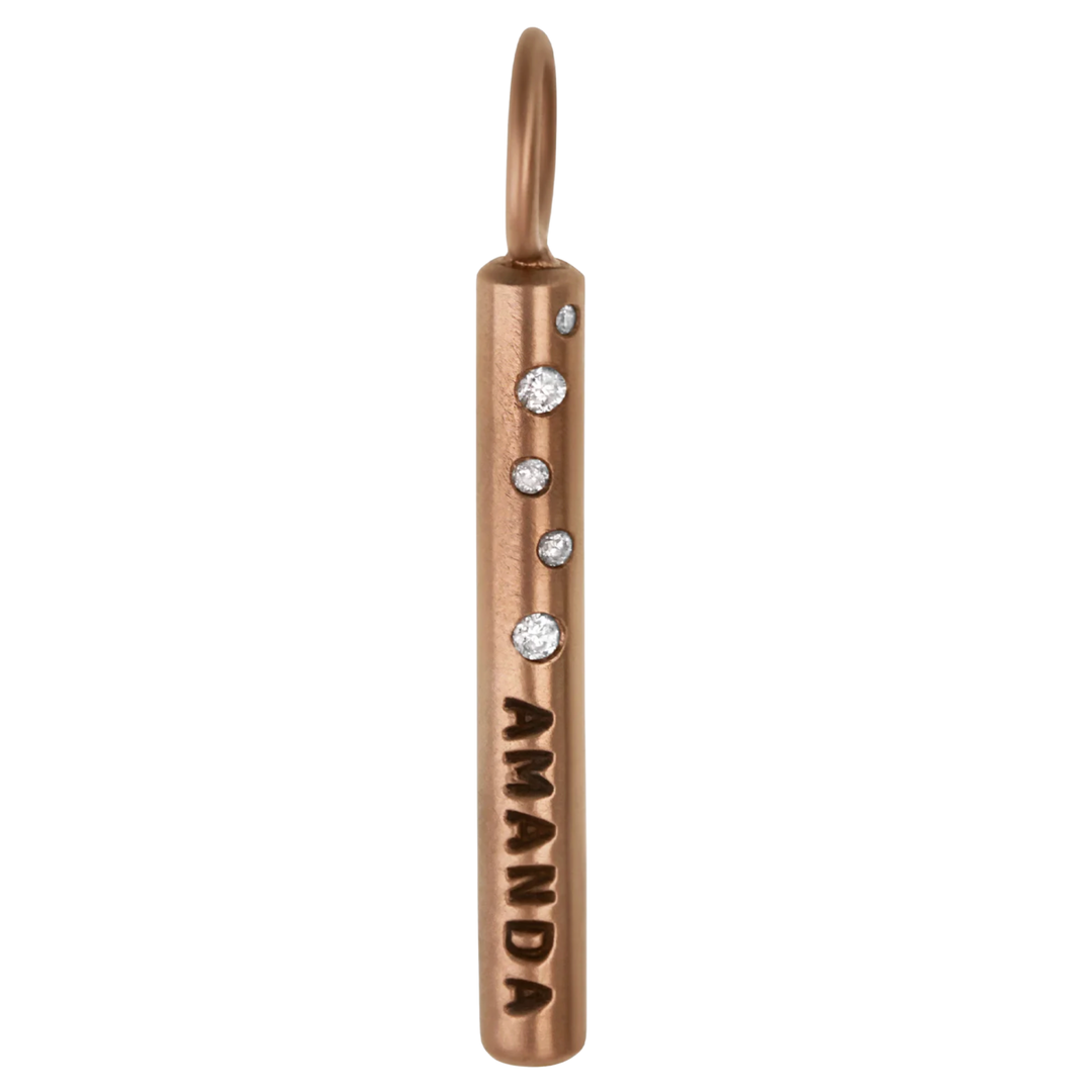 Custom Name Diamond Bar Pendant In 14K Rose Gold