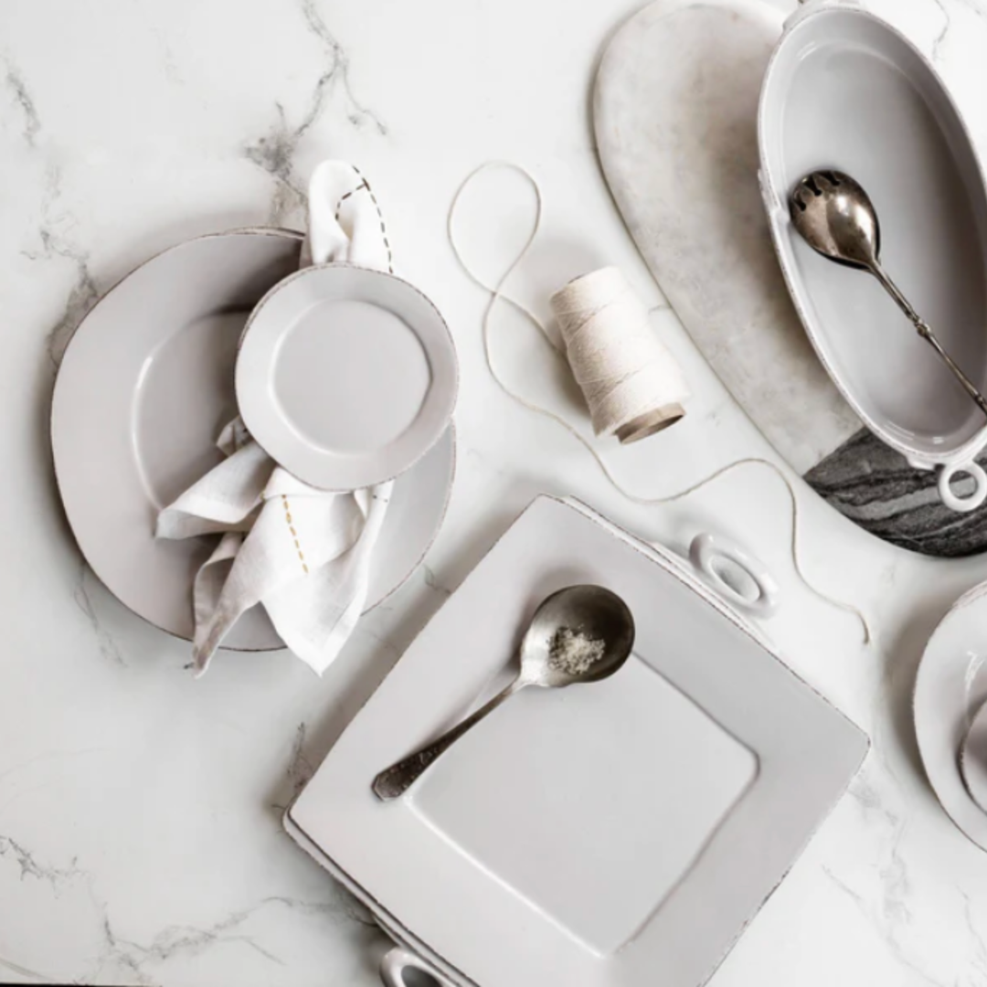 VIETRI Lastra White Handled Square Platter