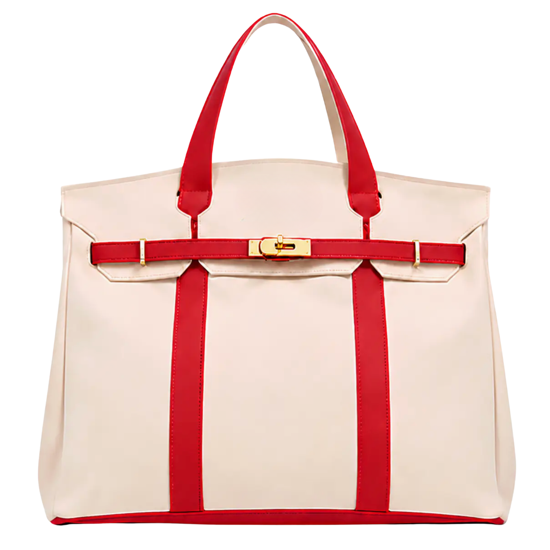 PERFECTLY MARKED Iconic Boatkin Canvas Boat Cream With Red Travel Bag Default Title