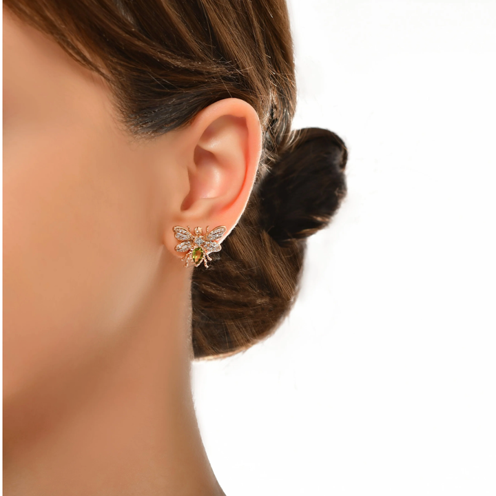 BEE GODDESS Queen Bee Bon Bon 14K Rose Gold Diamond Peridot Earrings