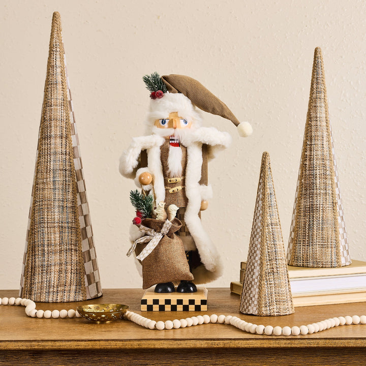 MACKENZIE CHILDS MacKenzie-Childs Mocha Check Wood Santa Nutcracker