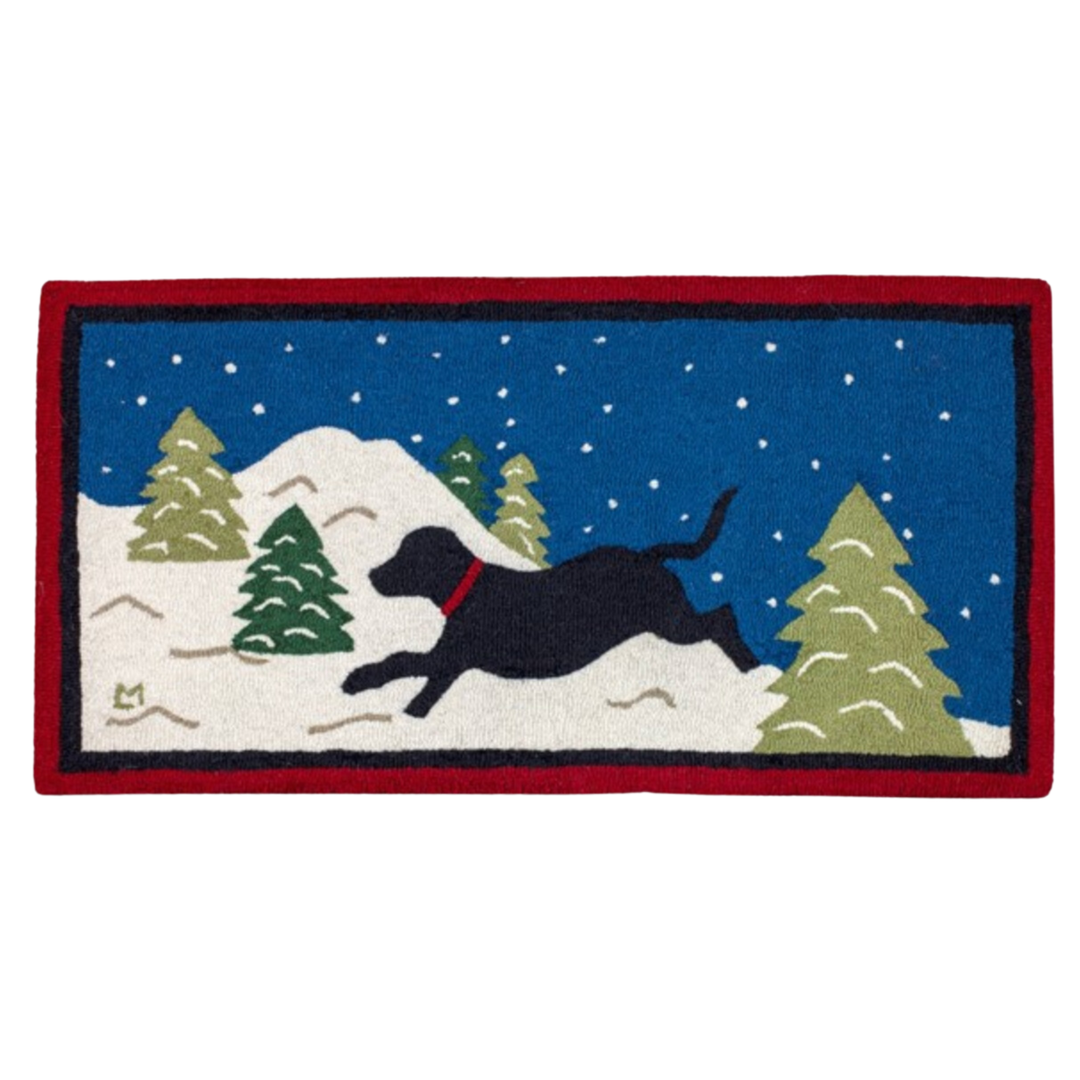 CHANDLER 4 CORNERS Snow Dog Black Hooked Wool Rug