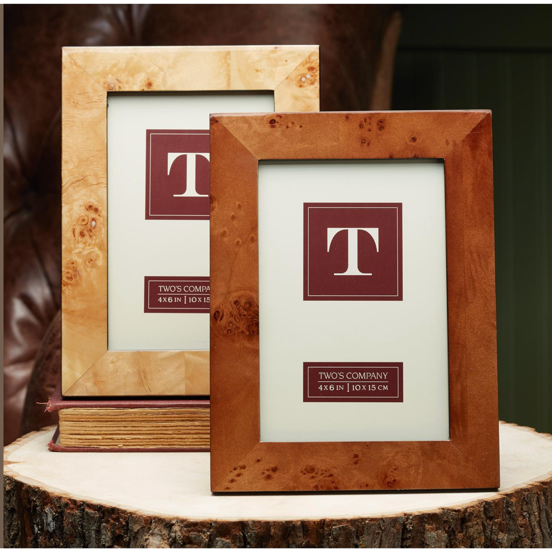 TWO'S COMPANY Burled Dark Wood Small Frame Default Title
