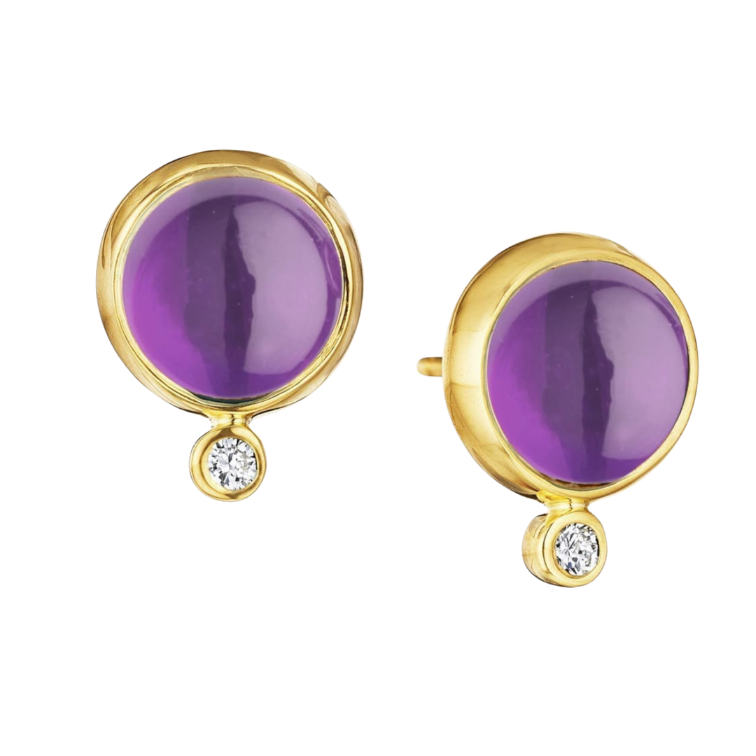 SYNA 18K Yellow Gold Amethyst Cand Studys With Diamonds Default Title