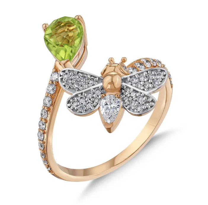 BEE GODDESS Queen Bee Melissa Rose Gold Diamond Peridot Ring