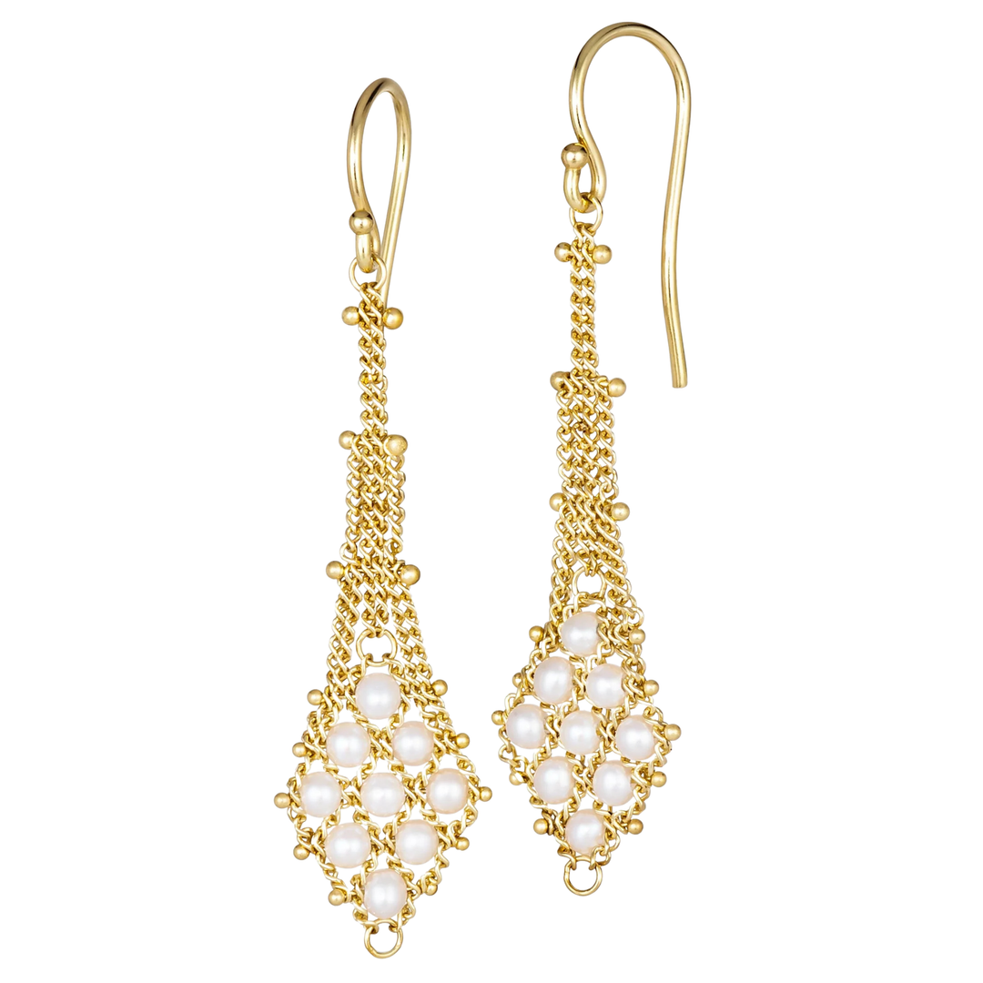 Lattice Earrings 18K Yellow Gold With Pearls
