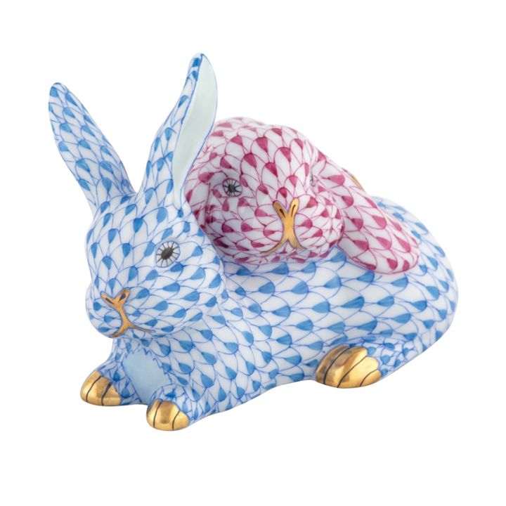 HEREND Herend Snuggle Bunnies BLUE-RASPBERRY