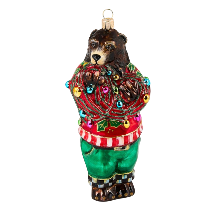 MACKENZIE CHILDS Deck The Halls Bear Glass Ornament Default Title