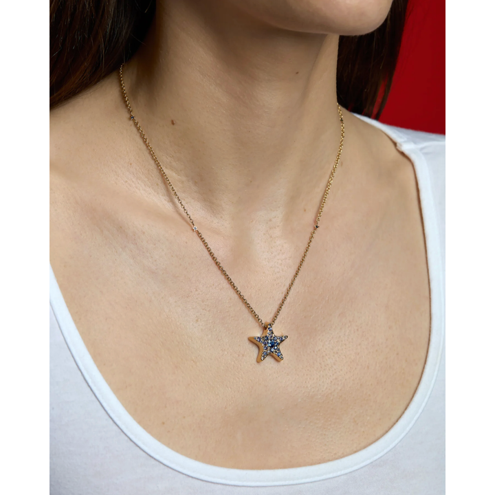 MELUZZA 18K Yellow Gold Winter Star Necklace With Blue And Purple Sapphires