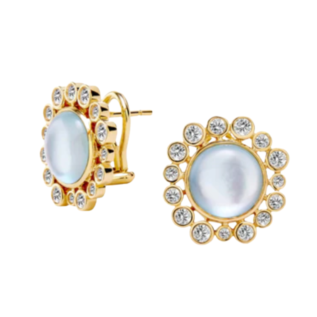 SYNA Cabochon Diamond Cluster Earrings18K Yellow Gold with Blue Topaz and Diamonds Default Title