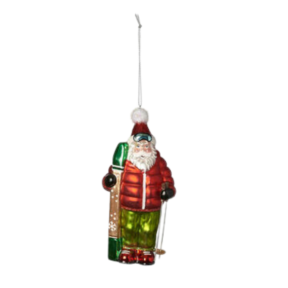 180 DEGREES Santa Skier Glass Ornament