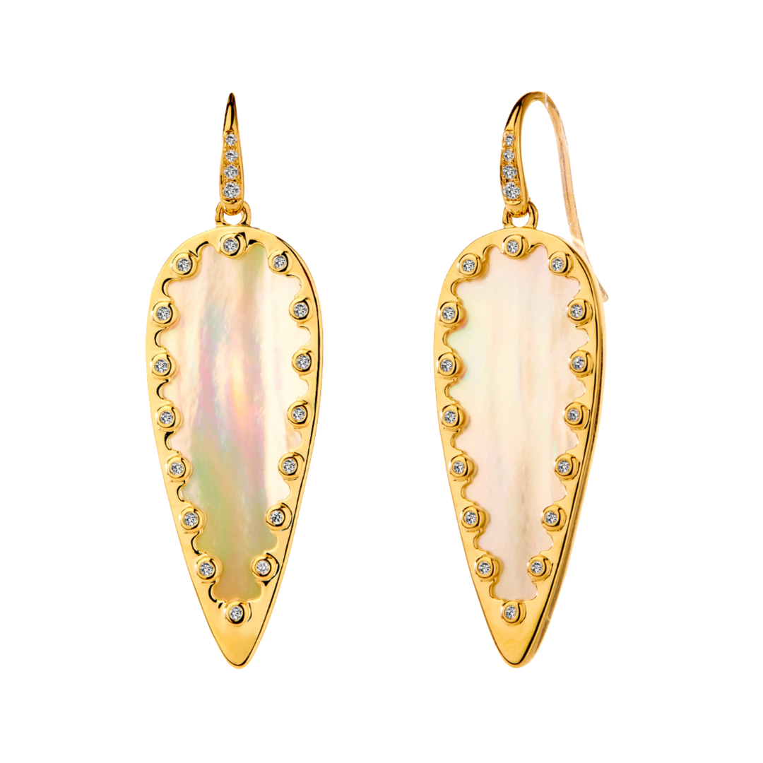 SYNA Pearl Petal Earrings in 18K Yellow Gold with Mother of Pearl and Diamonds Default Title