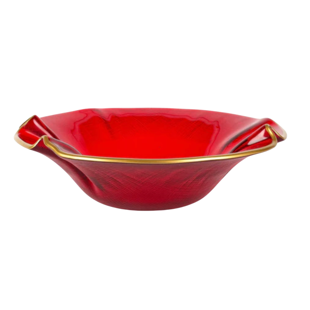 VIETRI Holiday Red Glass Ruffled Small Bowl Default Title