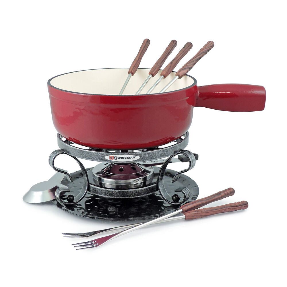 SWISSMAR Lugano Cherry Red Cheese Fondue 9 Piece Set Default Title
