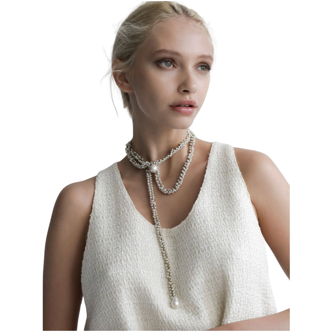 KELLY FLETCHER Long 14K Yellow Gold Modern Pearl Necklace